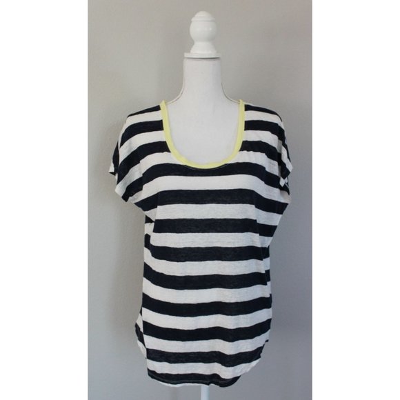 JOIE Maddie Striped Linen Slub Top Navy Blue White Yellow, Size XS - Picture 2 of 7